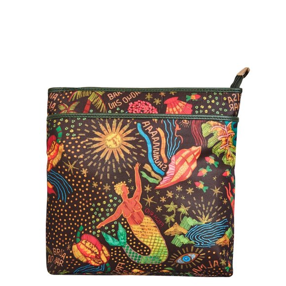 Ladies Green Printed Fabric Crossbody Sling Bag with Leather Trim–Shoulder Purse - Picture 1 of 9